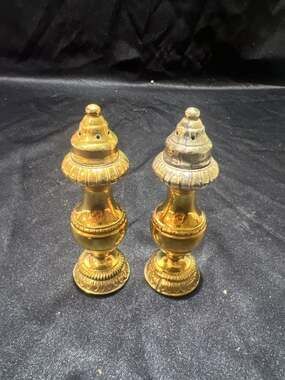 Vintage Ornate Brass Salt and Pepper Shaker Set
